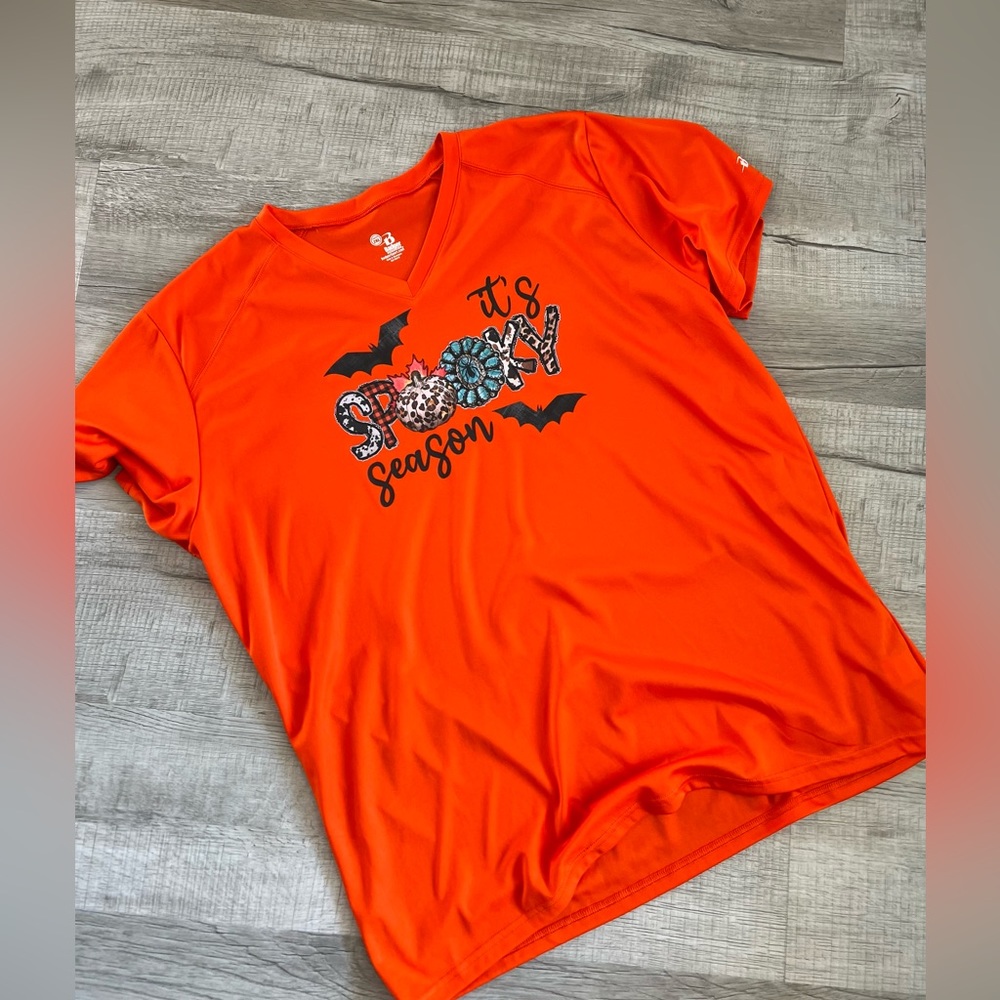 Women’s Badger Brand. V-Neck, short sleeve, dri-fit material shirt.
